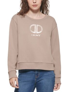 New DKNY Sweatshirt Glitter Logo Pullover Crew Neck Size Large